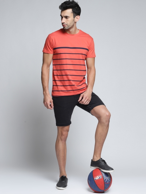 DILLINGER Men Coral Striped Round Neck T-shirt