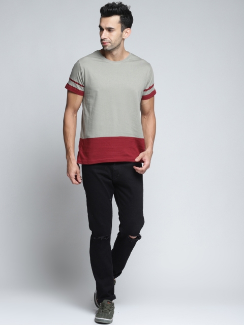

DILLINGER Men Grey Colourblocked Round Neck T-shirt