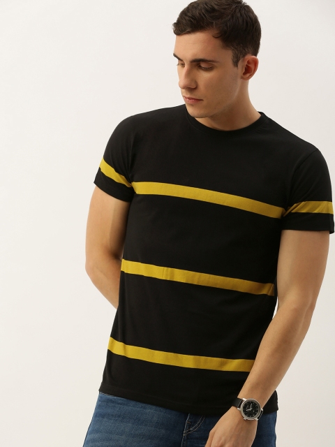 

DILLINGER Men Black Yellow Striped Round Neck Pure Cotton T-shirt