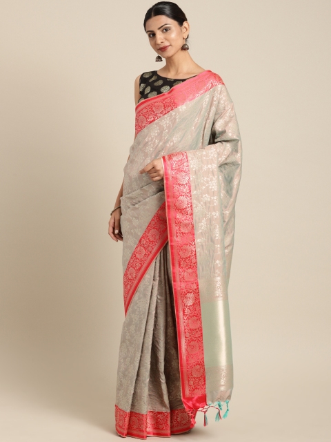 

Varkala Silk Sarees Grey & Red Pure Silk Woven Design Banarasi Saree