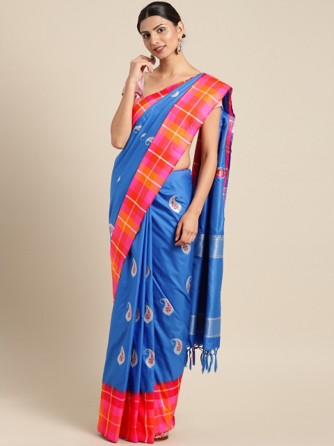 

Varkala Silk Sarees Blue & Red Pure Silk Woven Design Banarasi Saree