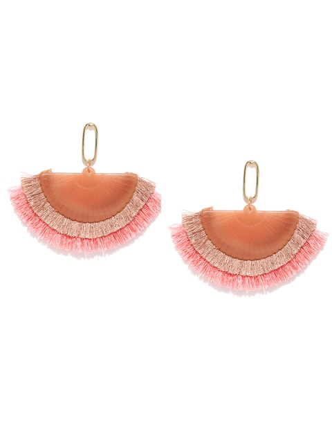 

Blisscovered Pink & Gold-Toned Crescent Shaped Drop Earrings