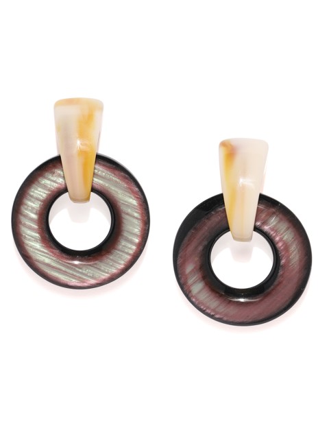 

Blisscovered Maroon & Beige Circular Drop Earrings