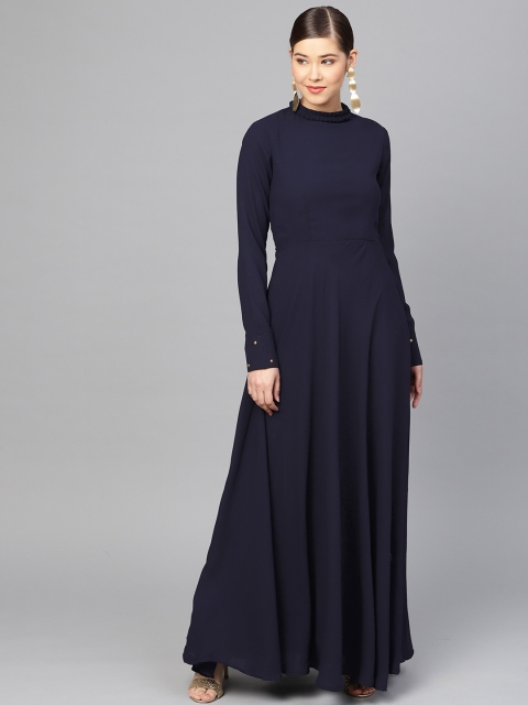 

Inddus Women Navy Blue Solid Maxi Dress