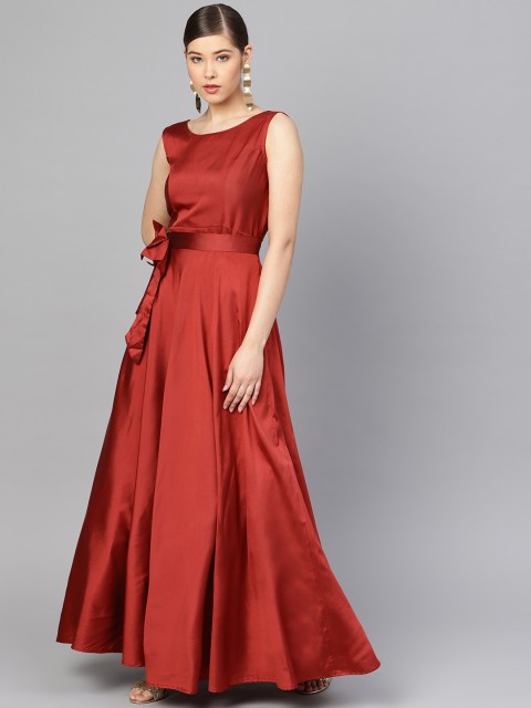 

Inddus Women Rust Red Solid Maxi Dress
