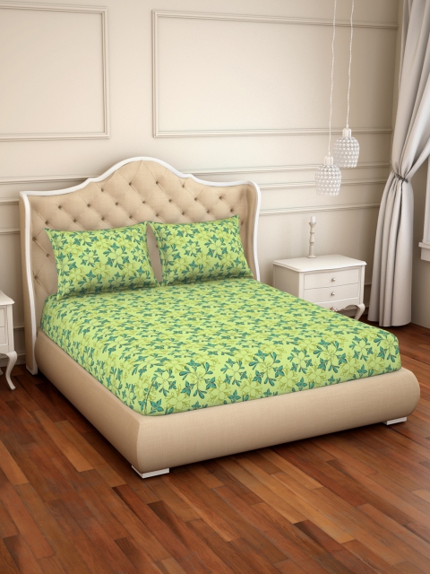 

CORE Designed by SPACES Green Floral 104 TC Cotton 1 Queen Bedsheet with 2 Pillow Covers