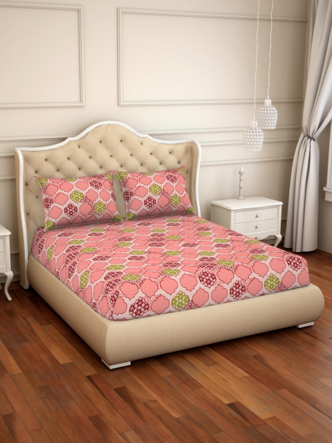 

CORE Designed by SPACES Pink Abstract 104 TC Cotton 1 Queen Bedsheet with 2 Pillow Covers