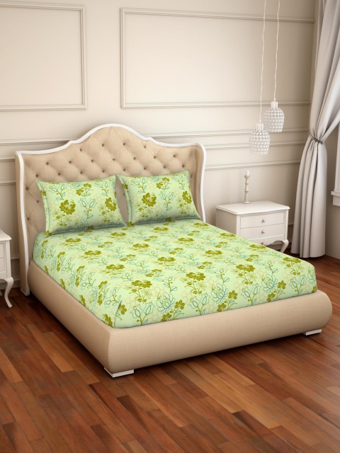 

CORE Designed by SPACES Green Abstract 104 TC Cotton 1 Queen Bedsheet with 2 Pillow Covers