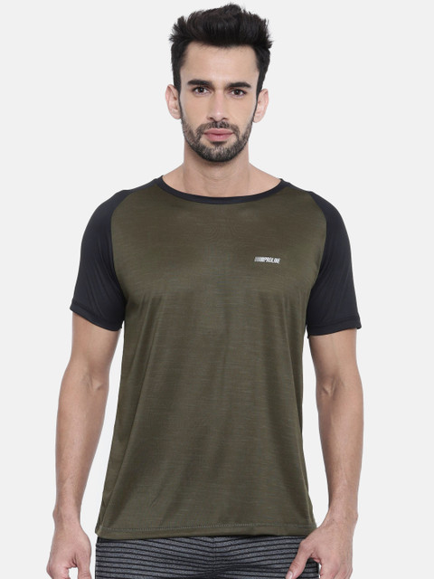 

Proline Active Men Olive Green & Black Solid Round Neck T-shirt