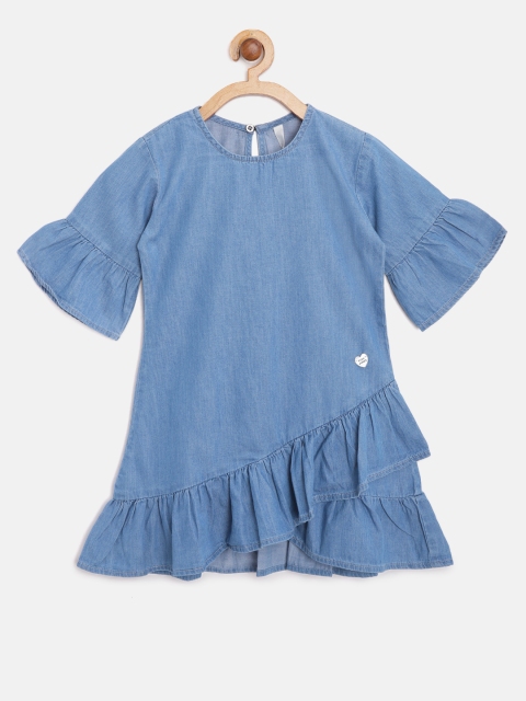 

Pepe Jeans Girls Blue Chambray A-Line Denim dress with Ruffle Detail