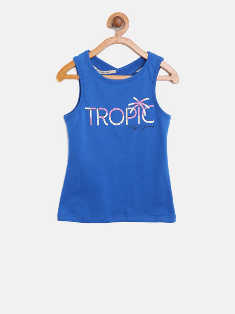

Pepe Jeans Girls Blue Printed Styled Back Pure Cotton Top
