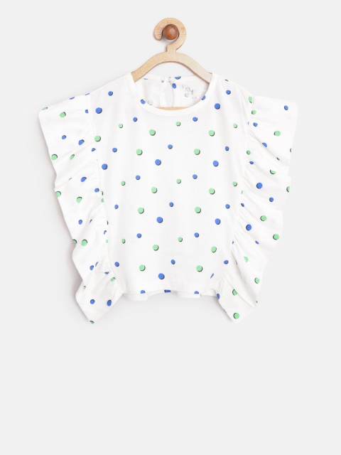 

Pepe Jeans Girls White & Blue Polka Dot Print Pure Cotton Top