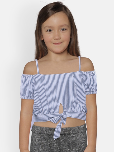 

Pepe Jeans Girls Blue & White Striped Bardot Top