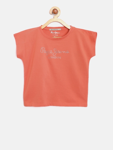 

Pepe Jeans Girls Rust Orange Embellished Detail Round Neck T-shirt