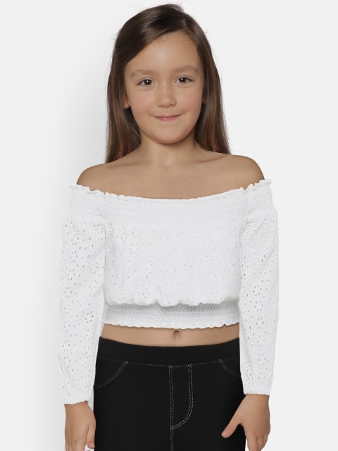 

Pepe Jeans Girls White Self Design Bardot Pure Cotton Top