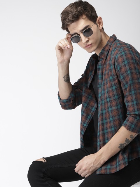 

Harvard Men Brown & Green Regular Fit Checked Casual Shirt