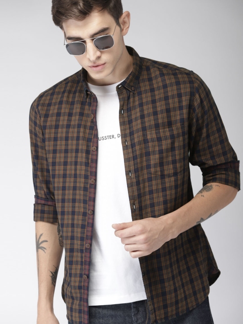 

Harvard Men Navy Blue & Brown Regular Fit Checked Casual Shirt