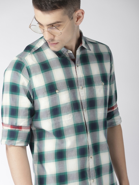 

Harvard Men White & Green Checked Casual Shirt