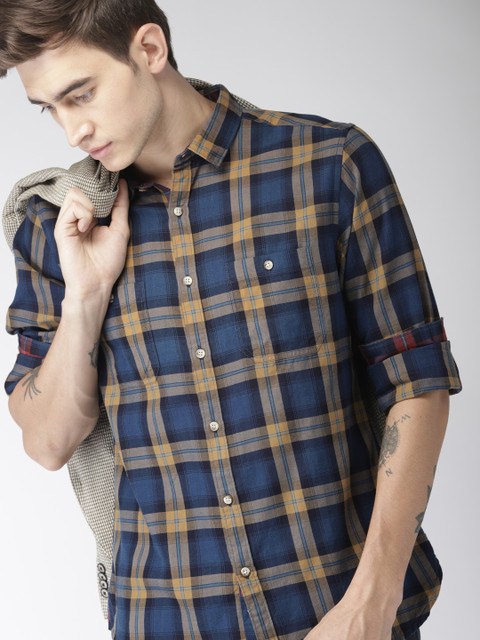 

Harvard Men Navy Blue & Beige Checked Casual Shirt