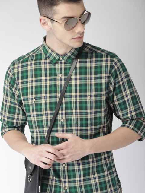 

Harvard Men Green & Beige Checked Casual Shirt