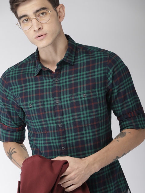 

Harvard Men Blue & Green Checked Casual Shirt