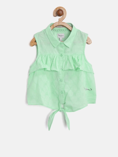 

Pepe Jeans Girls Green Regular Fit Self Design Shirt