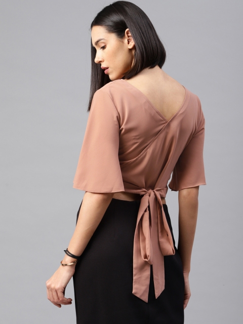 

EMBLAZE Women Nude-Coloured Solid Crop Top