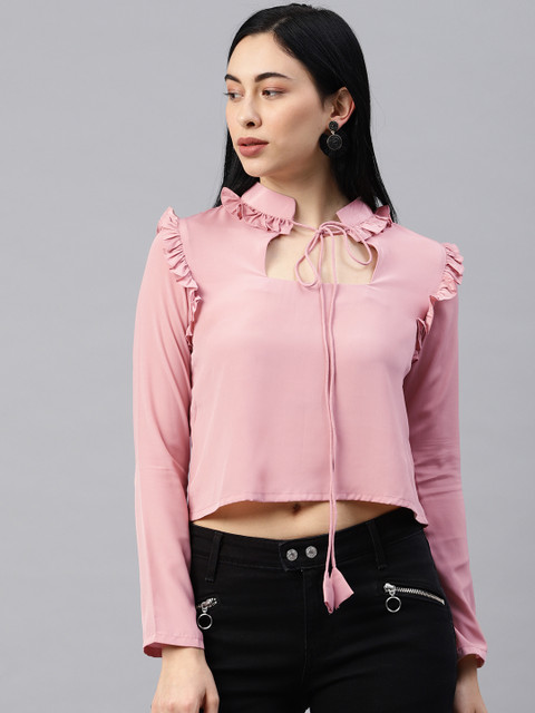 

EMBLAZE Women Pink Solid Cropped Top