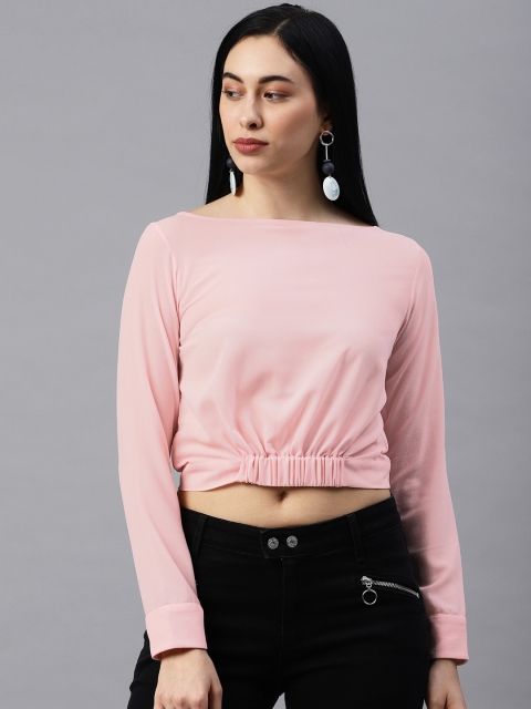 

EMBLAZE Women Pink Solid Cropped Blouson Top