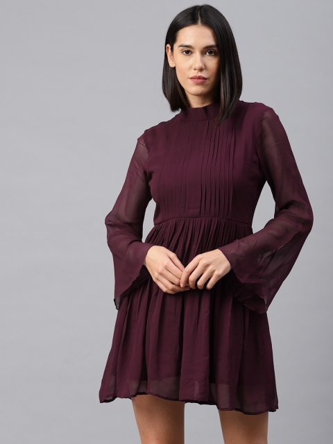 

EMBLAZE Women Magenta Solid Fit and Flare Dress