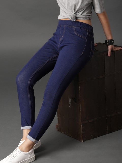 

The Roadster Lifestyle Co Women Blue Solid Mid-Rise Denim Jeggings