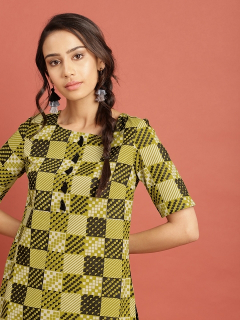

Taavi Women Green & Blue Block Print Legacy Straight Sustainable Kurta with Palazzos