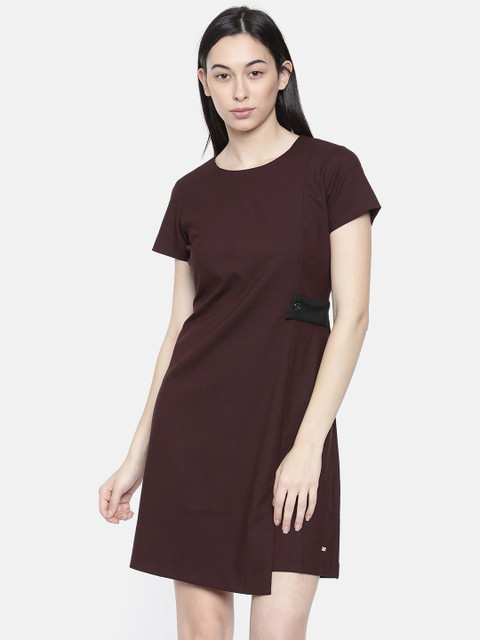 

Park Avenue Woman Women Maroon Checked A-Line Dress
