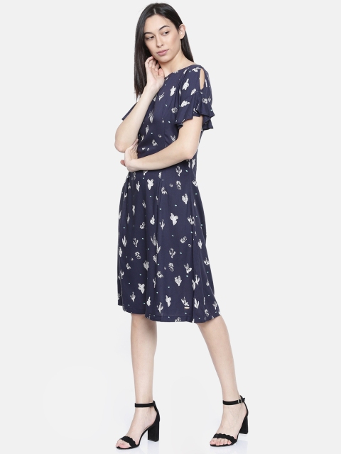 

Park Avenue Woman Women Navy Blue & White Printed A-Line Dress