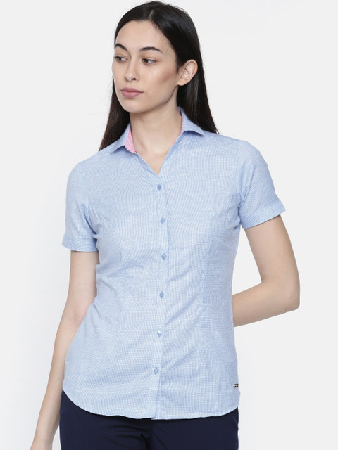 

Park Avenue Women Blue & White Regular Fit Self Design Semiformal Shirt