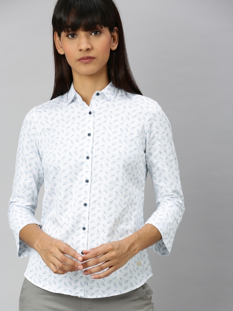 

Park Avenue Women White & Blue Regular Fit Floral Printed Casual Shirt