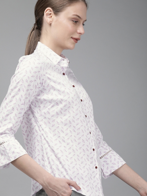 

Park Avenue Women White & Pink Regular Fit Printed Formal Shirt