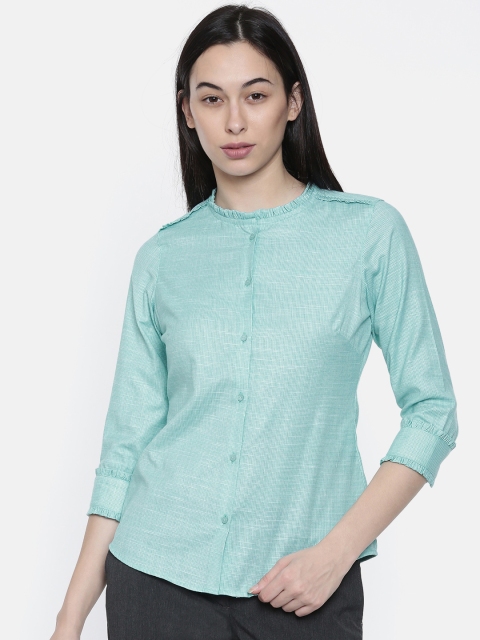 

Park Avenue Women Sea Green & White Regular Fit Self Design Semiformal Shirt