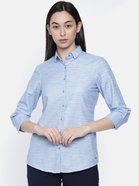 

Park Avenue Women Blue Regular Fit Striped Semiformal Shirt