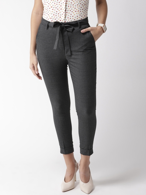 

Park Avenue Women Charcoal Grey Regular Fit Self-Design Cropped Formal Trousers