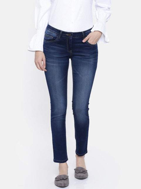 

Park Avenue Women Blue Slim Fit Mid-Rise Clean Look Stretchable Cropped Jeans