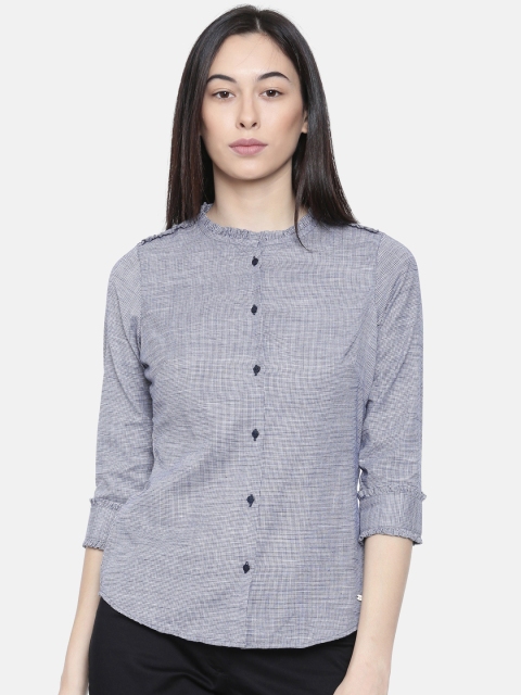 

Park Avenue Woman Women Blue & White Self-Design Casual Shirt