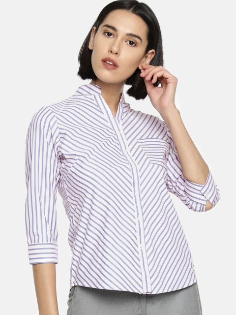 

Park Avenue Woman Women Pink & Blue Regular Fit Striped Formal Shirt