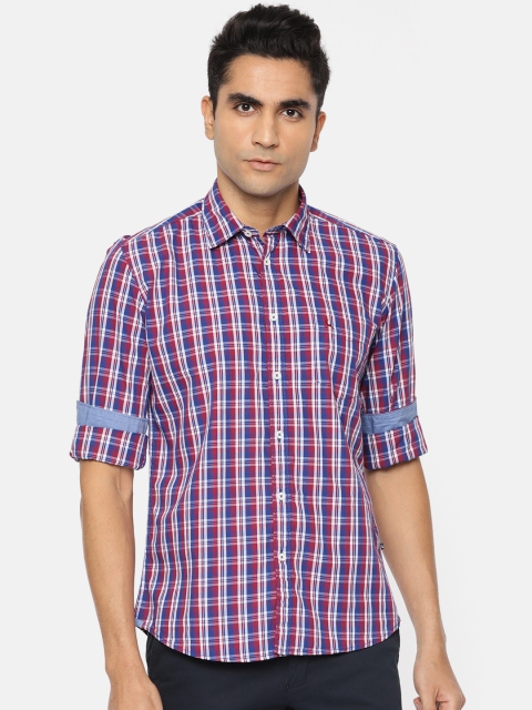 

Parx Men Red & Blue Slim Fit Checked Casual Shirt