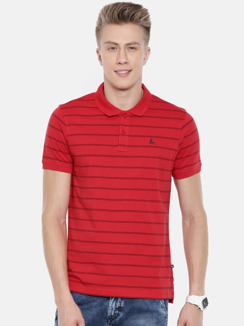 

Parx Men Red Black Striped Polo Collar Pure Cotton T-shirt