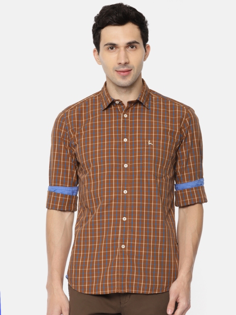 

Parx Men Brown & Blue Slim Fit Checked Casual Shirt