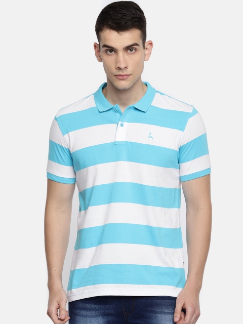 

Parx Men Blue & White Striped Polo T-shirt
