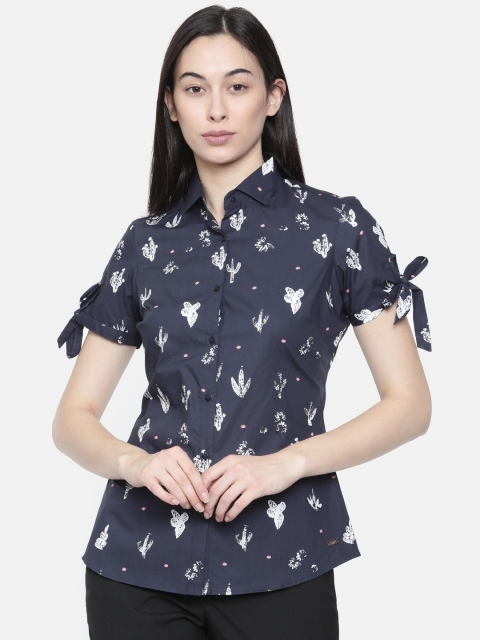 

Park Avenue Woman Blue & White Printed Shirt Style Pure Cotton Top