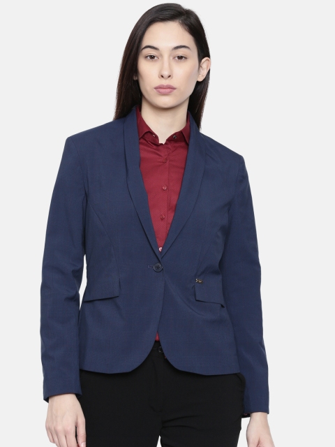 

Park Avenue Women Navy Checked Single-Breasted Formal Blazer, Navy blue