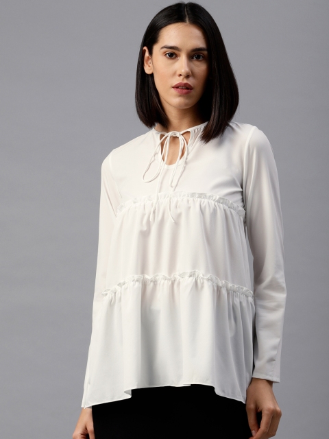 

EMBLAZE Women White Solid Tiered Top